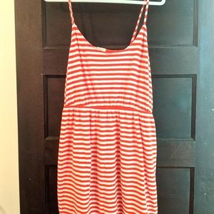 White Spaghetti Strap Dress with Orange Stripes